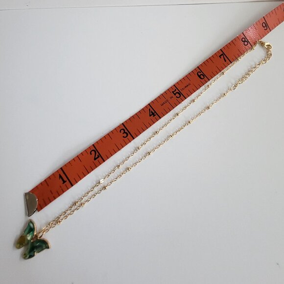 NWOT Green and yellow gold tone butterfly pendant on a 18-inch gold tone chain - Picture 8 of 8
